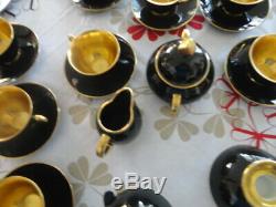Vintage Norwegian Rare Porsgrund Black & Gold Coffee Set, Plates etc (42 Pieces)