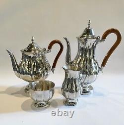 Vintage Old Newbury Crafters Pewter Tea Set Coffee Teapot Sugar Creamer NOS