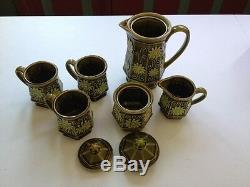 Vintage Olive Green Glazed Japanese Tea Coffee Set 8 Pieces Antique Asian