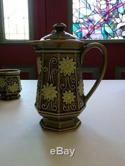 Vintage Olive Green Glazed Japanese Tea Coffee Set 8 Pieces Antique Asian