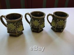 Vintage Olive Green Glazed Japanese Tea Coffee Set 8 Pieces Antique Asian