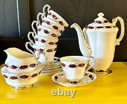 Vintage PARAGON'Elegance' Burgundy Leaves Gold Trim Bone China Coffee Set