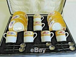 Vintage Paragon Rockingham Yellow Porcelain Coffee Set with 6 Silver Spoons RARE