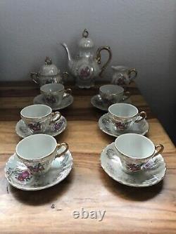 Vintage Pearlised Lustre Fragonard Lovers Japan Porcelain Coffee Tea Set