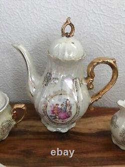 Vintage Pearlised Lustre Fragonard Lovers Japan Porcelain Coffee Tea Set