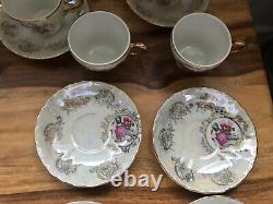 Vintage Pearlised Lustre Fragonard Lovers Japan Porcelain Coffee Tea Set