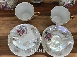 Vintage Pearlised Lustre Fragonard Lovers Japan Porcelain Coffee Tea Set