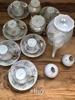 Vintage Pearlised Lustre Fragonard Lovers Japan Porcelain Coffee Tea Set