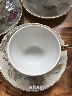 Vintage Pearlised Lustre Fragonard Lovers Japan Porcelain Coffee Tea Set