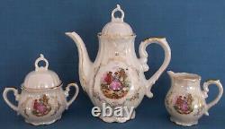 Vintage Pearlised Lustre Fragonard Lovers Japan Porcelain Coffee Tea Set Music