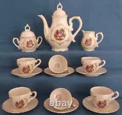 Vintage Pearlised Lustre Fragonard Lovers Japan Porcelain Coffee Tea Set Music