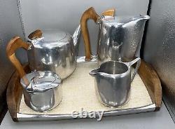 Vintage Picquot Ware 4 Piece Tea and Coffee Set + Tray England