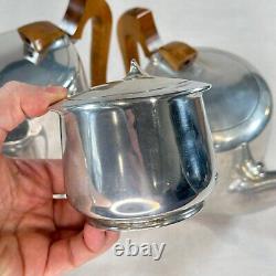 Vintage Picquot Ware Tea Coffee Set 4pc 1960s Teak Handles Retro