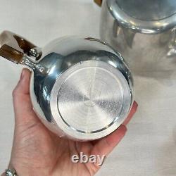 Vintage Picquot Ware Tea Coffee Set 4pc 1960s Teak Handles Retro