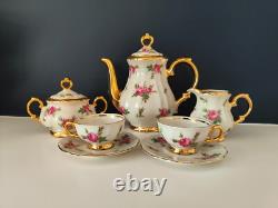 Vintage Pink Rose & Gold Decorated Bareuther Bavaria Porcelain Coffee Set VGC