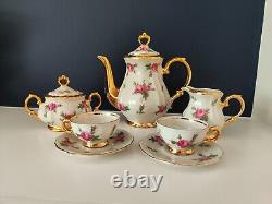 Vintage Pink Rose & Gold Decorated Bareuther Bavaria Porcelain Coffee Set VGC