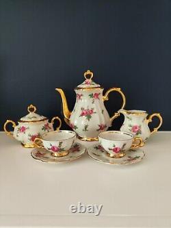 Vintage Pink Rose & Gold Decorated Bareuther Bavaria Porcelain Coffee Set VGC