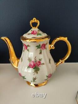 Vintage Pink Rose & Gold Decorated Bareuther Bavaria Porcelain Coffee Set VGC