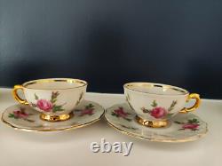Vintage Pink Rose & Gold Decorated Bareuther Bavaria Porcelain Coffee Set VGC