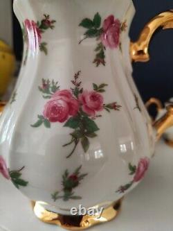 Vintage Pink Rose & Gold Decorated Bareuther Bavaria Porcelain Coffee Set VGC