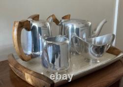 Vintage Piquet ware mid century 4 piece coffee and tea set with tray Vintage Piquet ware mid century 4 piece coffee and tea set with tray