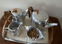 Vintage Piquet ware mid century 4 piece coffee and tea set with tray