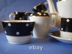 Vintage Polka Dot Black and White Coffee Set serves 4 Crownford