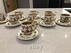 Vintage Porcelain Capo Di Monte Coffee Set. 9 Cups And Sauces