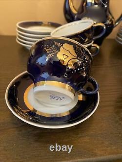 Vintage Porcelain Cobalt & Gold Coffee Set for 6 Made in Dovbysh Ukraine USSR