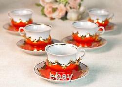 Vintage Porcelain Coffee/Tea Set Bouton/Painted Gold/Baranovka/USSR