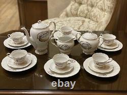 Vintage Porcelain Coffee set November for six person Baranovka USSR, 1990's