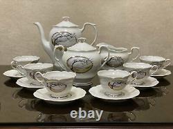 Vintage Porcelain Coffee set November for six person Baranovka USSR, 1990's