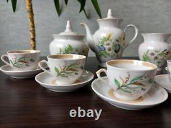 Vintage Porcelain Coffee set-for six person Gorodnitsa 1970's USSR