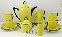Vintage Porcelain Demitasse Coffee Pot Set Art Deco Yellow Black Germany