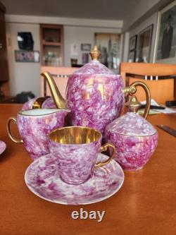 Vintage Porcelain Marble Coffee Espresso Set Made In Poland 15 Pieces