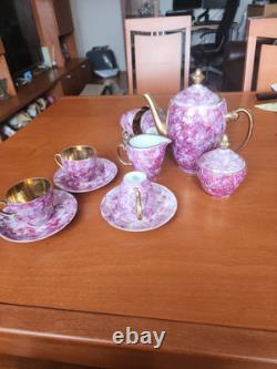 Vintage Porcelain Marble Coffee Espresso Set Made In Poland 15 Pieces
