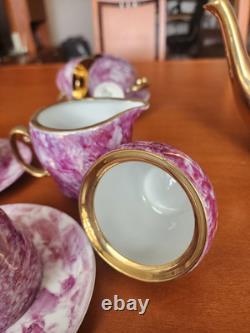 Vintage Porcelain Marble Coffee Espresso Set Made In Poland 15 Pieces