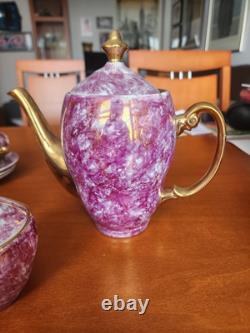 Vintage Porcelain Marble Coffee Espresso Set Made In Poland 15 Pieces