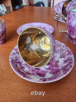 Vintage Porcelain Marble Coffee Espresso Set Made In Poland 15 Pieces