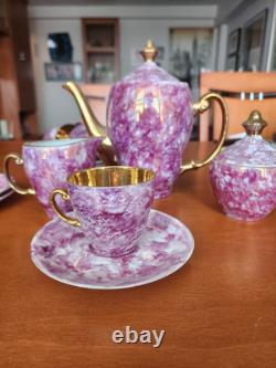 Vintage Porcelain Marble Coffee Espresso Set Made In Poland 15 Pieces