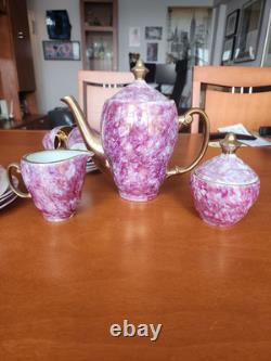 Vintage Porcelain Marble Coffee Espresso Set Made In Poland 15 Pieces