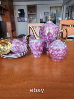 Vintage Porcelain Marble Coffee Espresso Set Made In Poland 15 Pieces