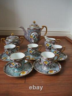 Vintage Porcelain NORITAKE Coffee Service Set with Coffee Pot Bird Pattern