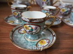 Vintage Porcelain NORITAKE Coffee Service Set with Coffee Pot Bird Pattern