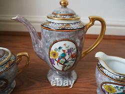 Vintage Porcelain NORITAKE Coffee Service Set with Coffee Pot Bird Pattern