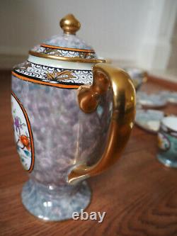 Vintage Porcelain NORITAKE Coffee Service Set with Coffee Pot Bird Pattern