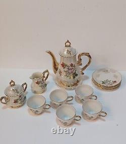 Vintage Porcelain Tea Set Coffee Set, Made In Japan, Floral Ornate With Gold Trim