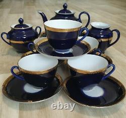 Vintage Porcelaine Tea Coffee Set Ussr Soviet Lfz Lomonosov Cobalt Signed