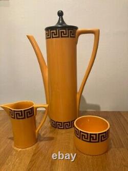Vintage Portmeirion Greek Key coffee set orange and black Susan Williams-Ellis