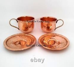 Vintage Pure Copper Tea Cups & Saucers Coffee Cups Health Benefits 4 Piece Set
